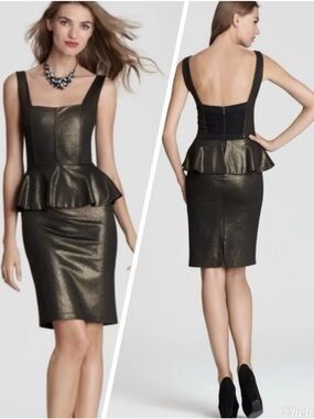 Alice + Olivia Metallic Peplum Dress - Black & Gold